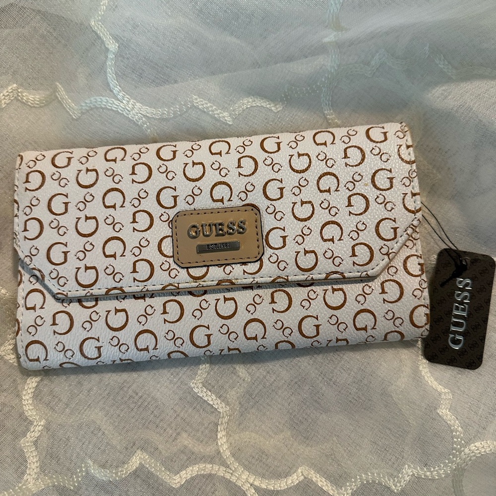GUESS cream  and Brown Patterned Wallet